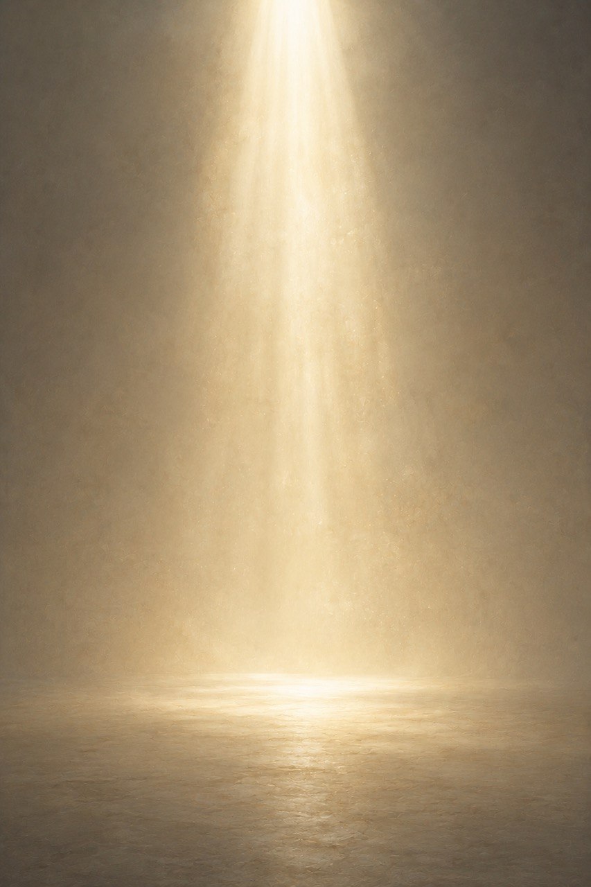 A shaft of warm light descending into a pale empty space